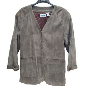 QPS Quality Price Style Vintage Leather Jacket Womens Medium Gray Suede Vintage